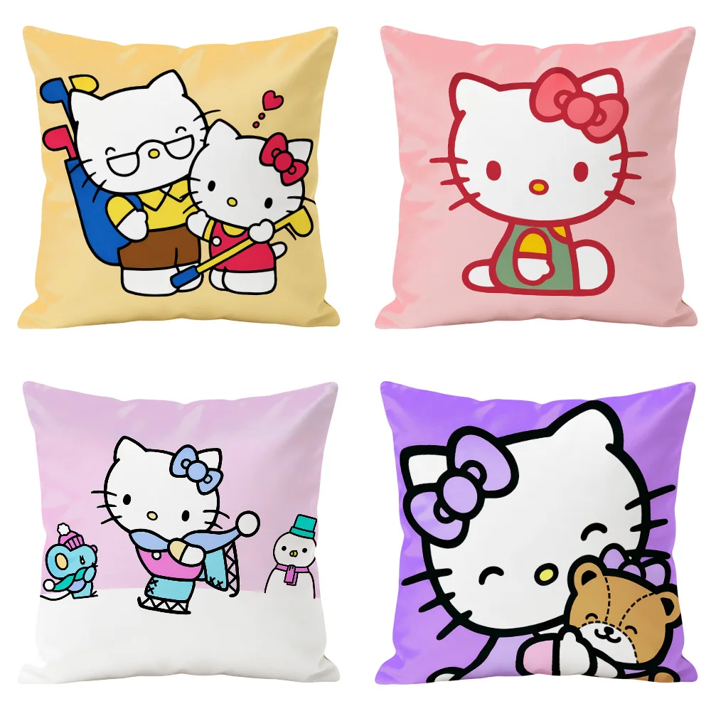 Hello Kitty Decorative Pillowcase Double-sided Print Soft Plush Bed Cushion Cover for Sofa Hidden Zipper 40x40cm