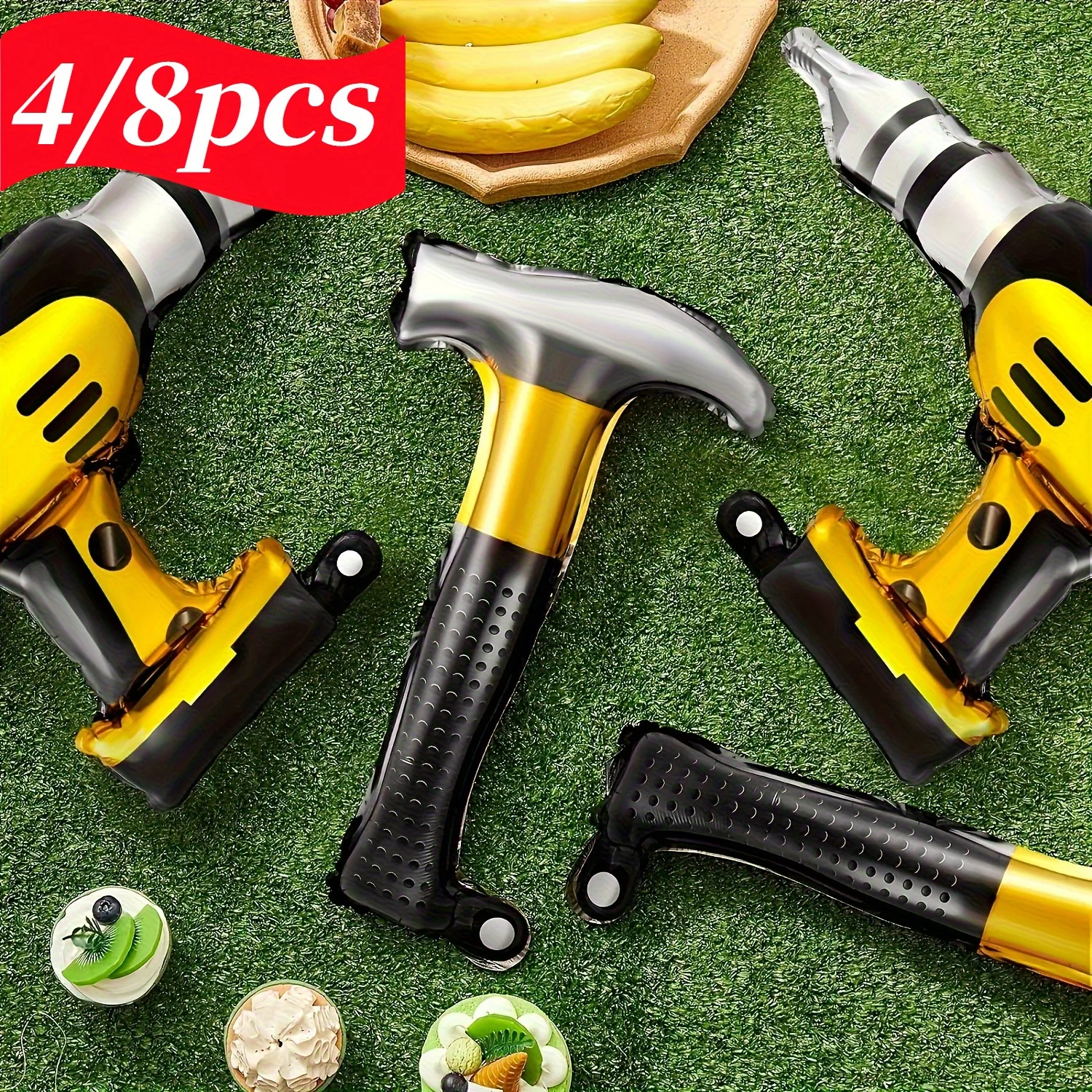 Heavy Equipment Birthday Theme - 4/8Pcs Hammer Foil Balloons Inflatable Tools