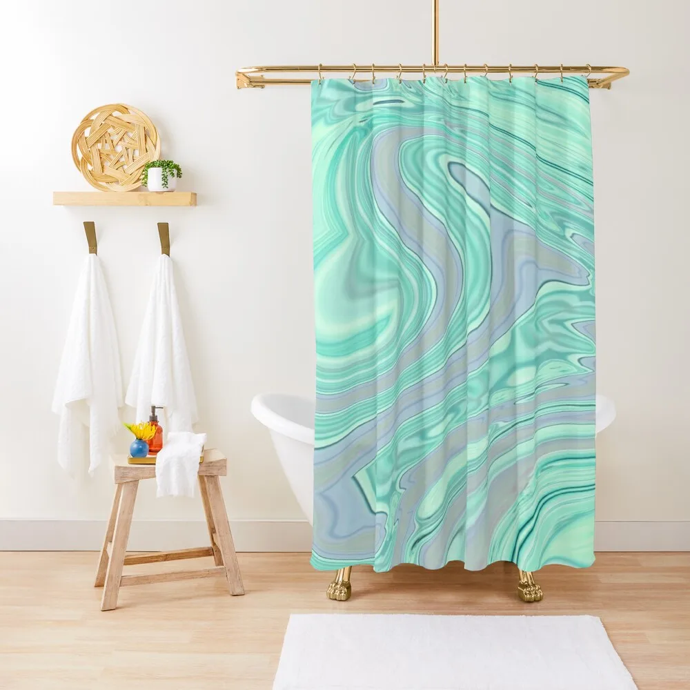 

chic spring summer seafoam green mint swirls Shower Curtain Waterproof Shower Anime Bathroom Shower Sets For Bathroom Curtain