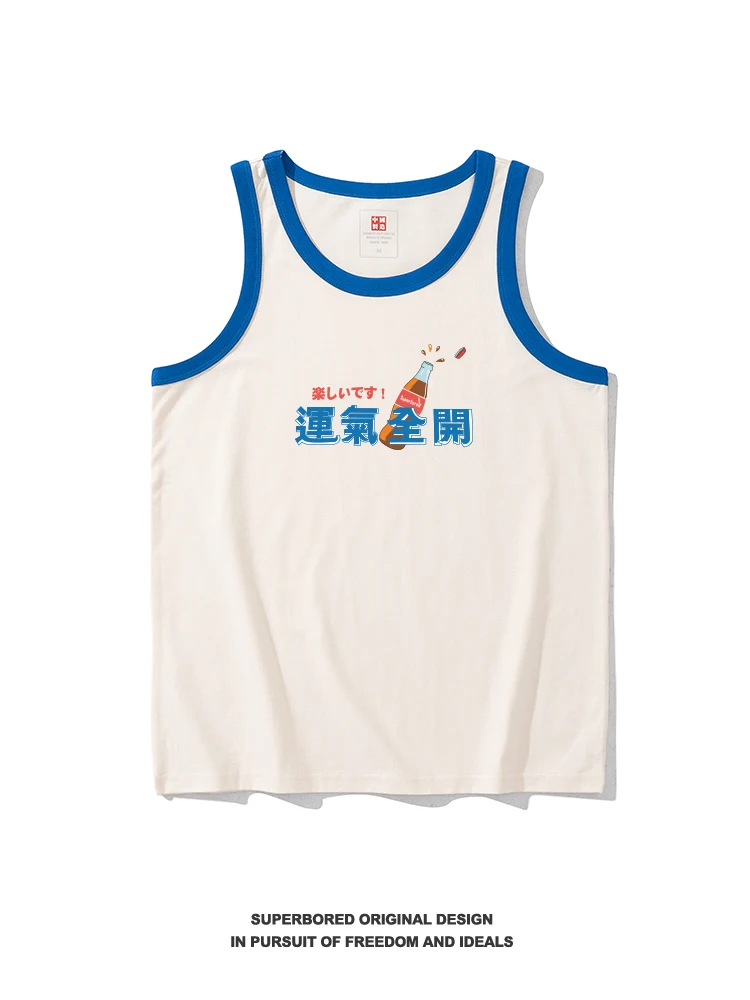 

Luy Text Printed Cotton Vest Men's Summer Casual Loose Fit Svel T-irt Retro Fun Words Design Youth Faion Sle