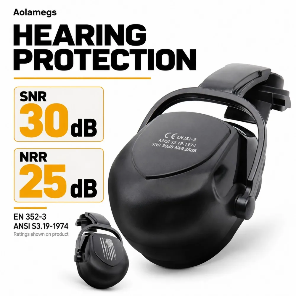 Aolamegs Helmet Mounted Earmuffs SNR 30dB Hearing Protection for SF06 CR08 Model10 Hard Hats Adjustable Ear Defenders CE EN352-3