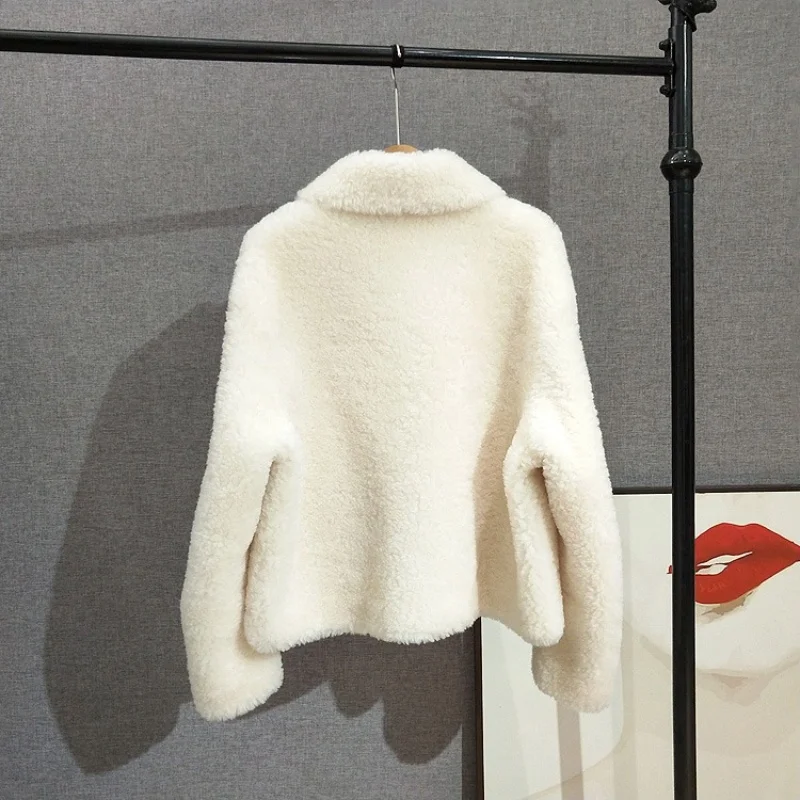 ผู้หญิงสั้นสแควร์แกะShearlingขนสัตว์Lady Girlขนสัตว์บริสุทธิ์เสื้อขนสัตว์สไตล์เรียบง่าย 2025 ฤดูใบไม้ร่วงฤดูหนาวเสื้อJT525