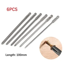 6Pcs Screwdriver Set 100mm Long Alloy Steel Magnetic Hex Shank Cross Head PH1 PH2 Screwdriver Bit Power Tool Accessories