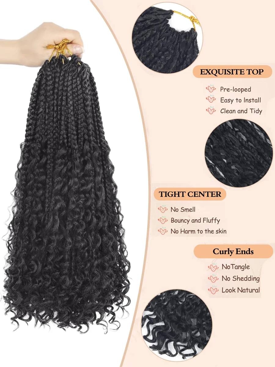 여신 박스 브레이드 크로셰 헤어, 8~24인치 8팩, 합성 브레이딩 헤어피스, 보헤미안 박스 브레이드 크로셰 헤어, 할로윈 크리스마스