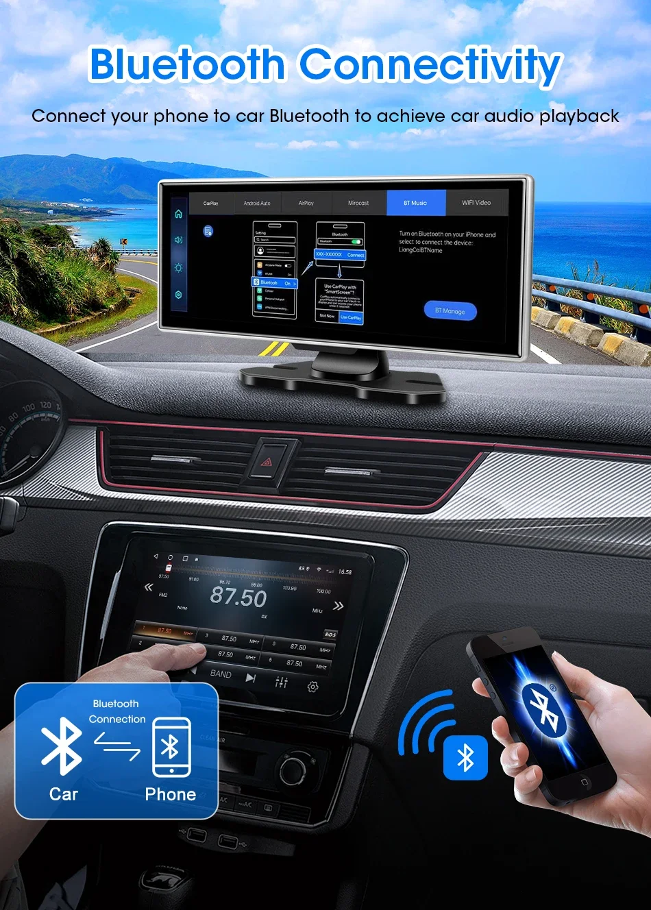 11,26 Zoll Dash Cam 4K Auto DVR Wireless Carplay & Android Auto GPS Navigation Video Recorder Dashboard Dual Objektiv Wifi AUX FM – Detail 18