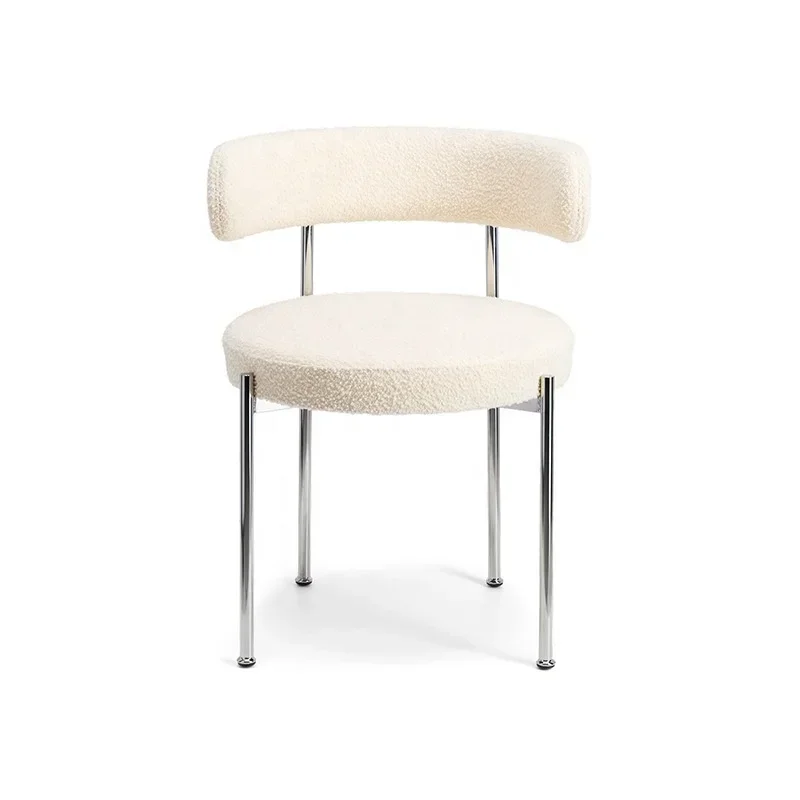 Modern nordic White Wool Blend Boucle Fabric Black Metal leg cafe Dining Chair