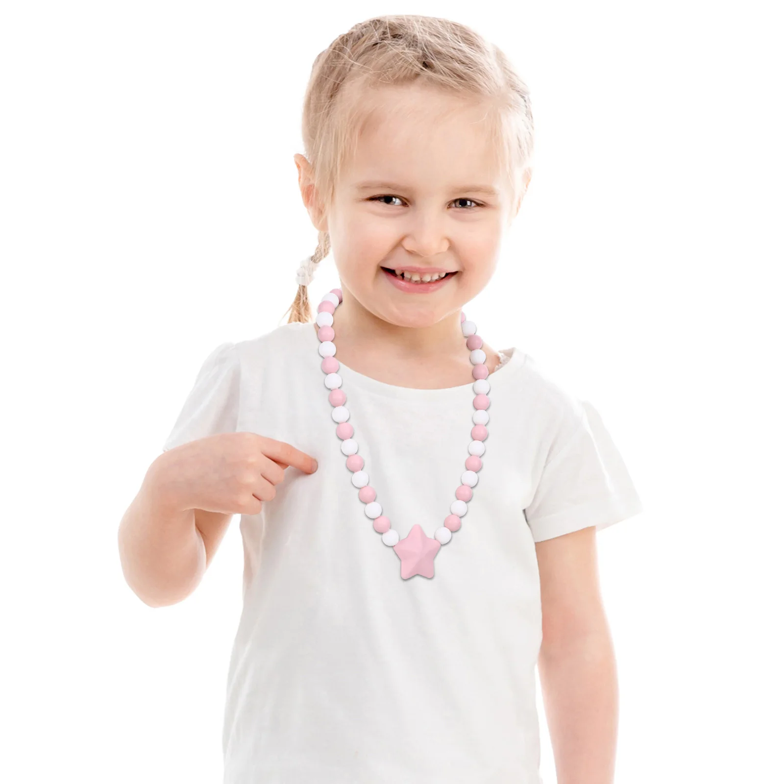 Collana per dentizione con stella in silicone, regolabile, resistente alla masticazione, sollievo molare sensoriale per neonati, neonati, bambini piccoli, regalo per la cura dei neonati