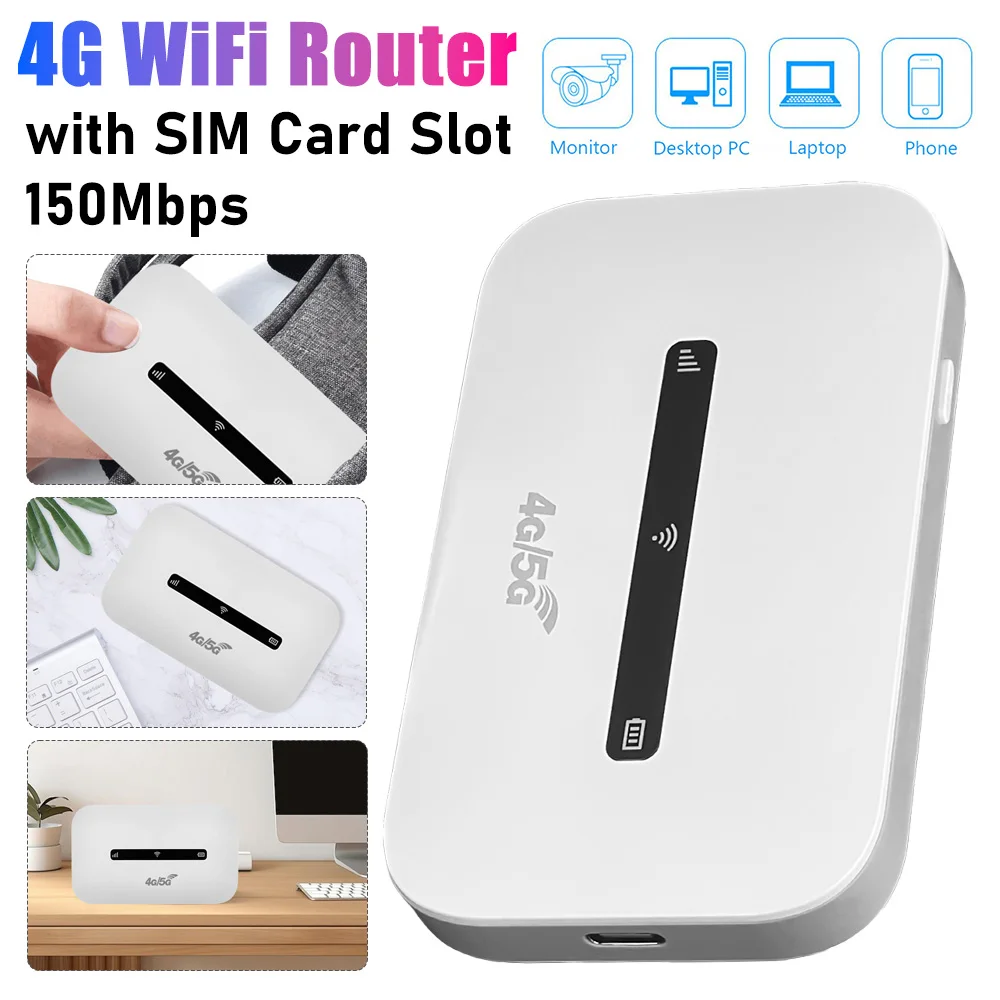 

4G LTE Mobile WiFi Router Support 8 To 10 Users 150Mbps Wireless Internet Router with SIM Card Slot for Home Office Car Travel