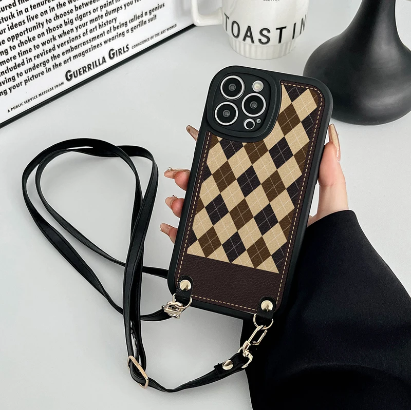 Trendy brand diamond lanyard crossbody soft case mobile phone case, suitable for Apple iPhone 15/14/13/13/12/11 case，small gifts