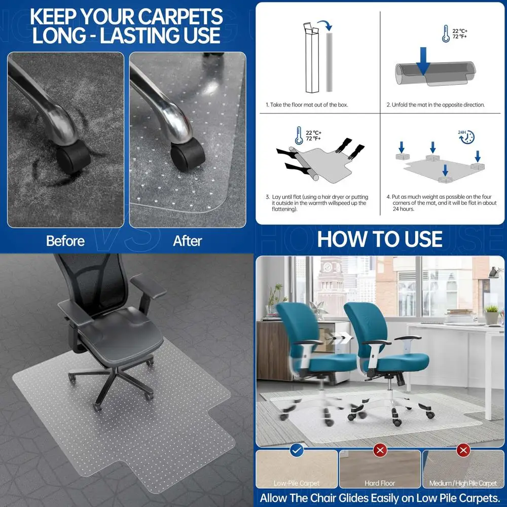 

Carpet Chair Mat 45x53 for Smooth Computer Movement, Protective Floor Cover for Home Office