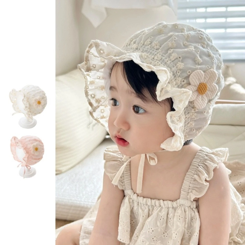 

Infant Lace Baby Fetal Cap Flower Soft Bonnet Hat Ruffle Breathable Sun Hat 3-12 Months