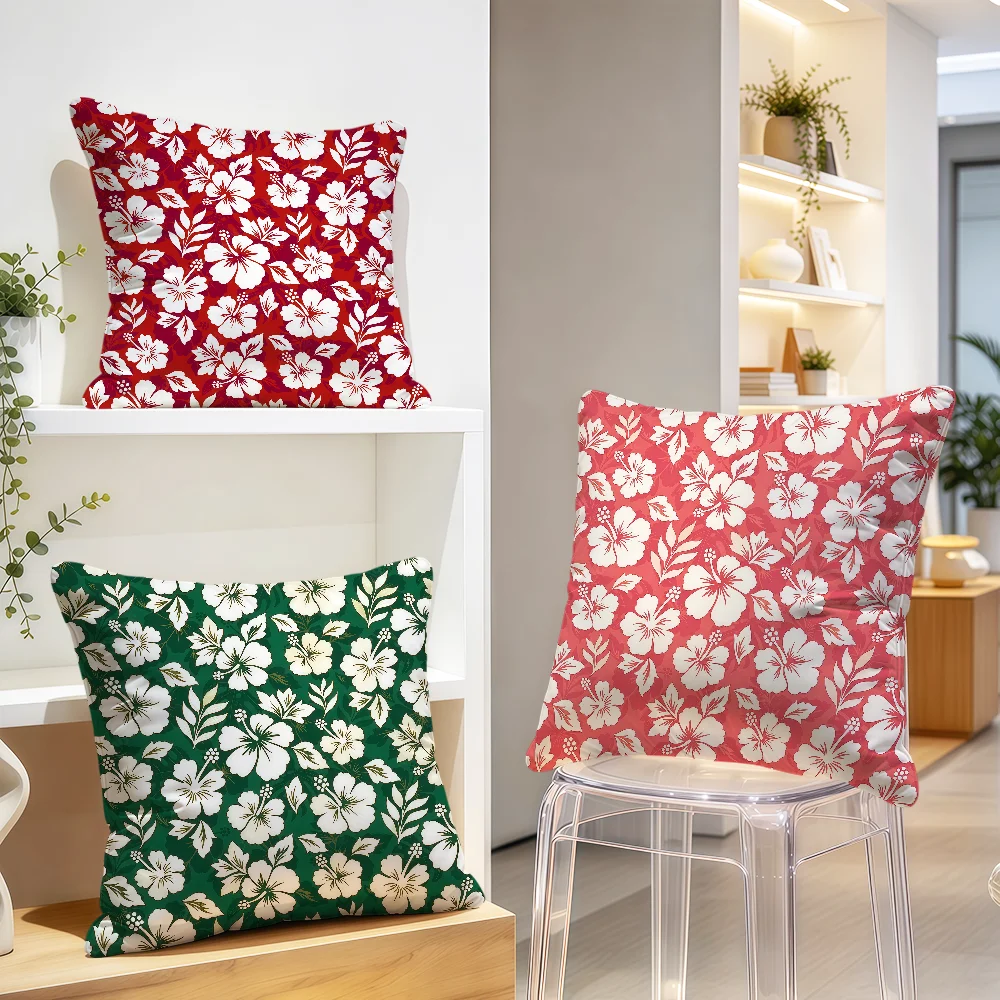 Leaves Hawaiian Fashion Cushion Cover Soft Pillowcase Sofa Home Tropical Vibe Living Room Hibiscus Decor Bed Club Hogar Gift