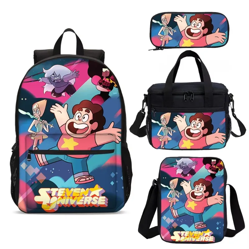 Steven Universe 4Pcs Bag Set Student School Backpack Zipper Crossbody Bag Lunch Bag Pen Bag