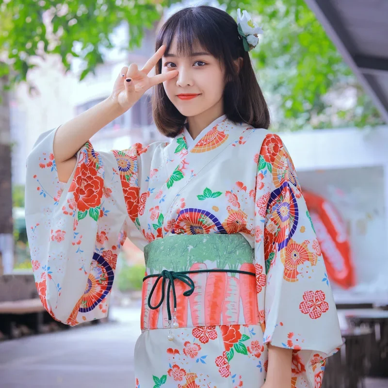 Jubah mandi Cosplay wanita kodok Oriental Yukata Kimono tradisional Jepang dengan ikat pinggang jubah mandi Haori anak perempuan Sakura lucu