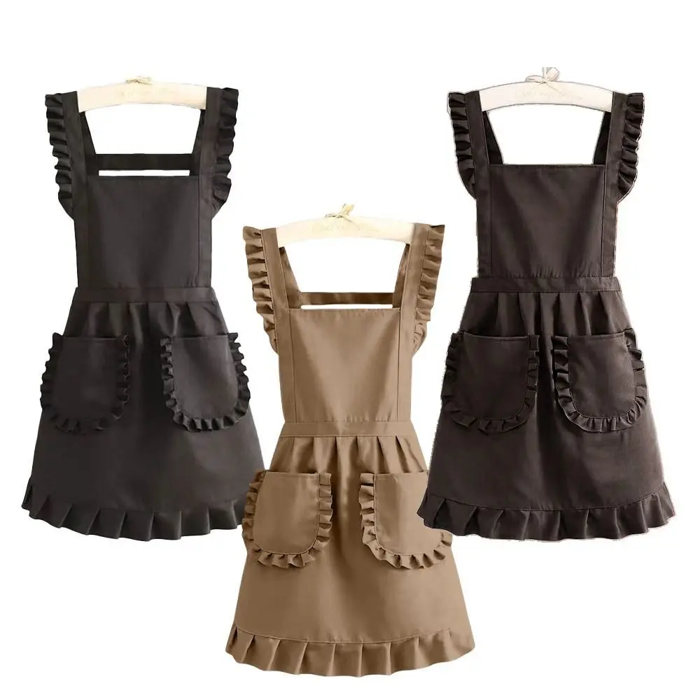 

Durable Cotton Lace Aprons Waterproof Cross Back Cooking Aprons Cute Korean Style Art Painting Apron for Women Girl