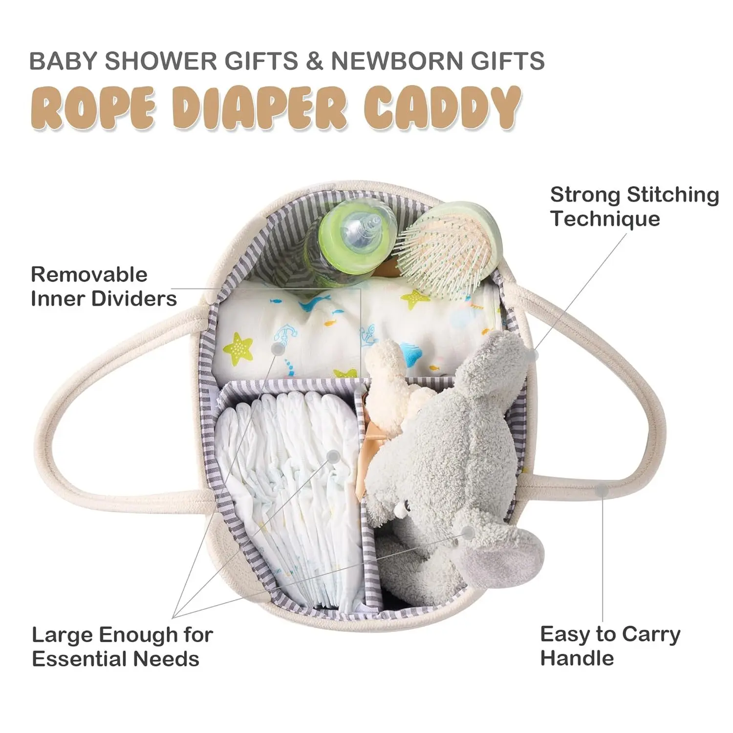 Baby Diaper Caddy Organizer Cotton Rope Baby Gift Basket Portable Diaper Organizer for Changing Table Diaper Nursery Storage