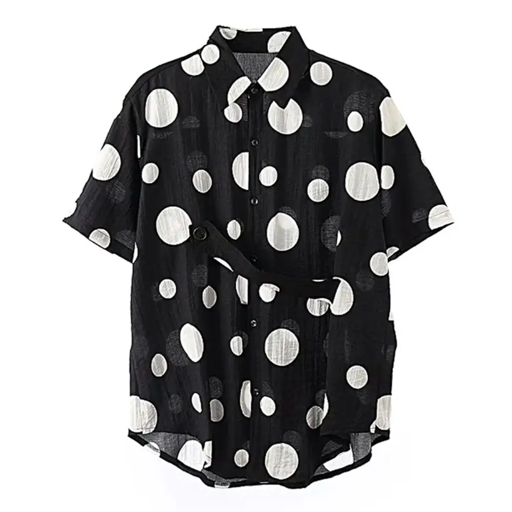 Mens Casual Polka Dot Thin Short-Sleeved Shirt Genderless 2024 Summer New Fashion Personality Temperament Breathable Top Unisex