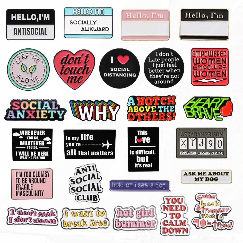 Pin de esmalte de unicórnio socialmente intransigente para mulheres, jóias punk com texto de personalidade, crachá de calendário corajoso, Hello Power Rainbow