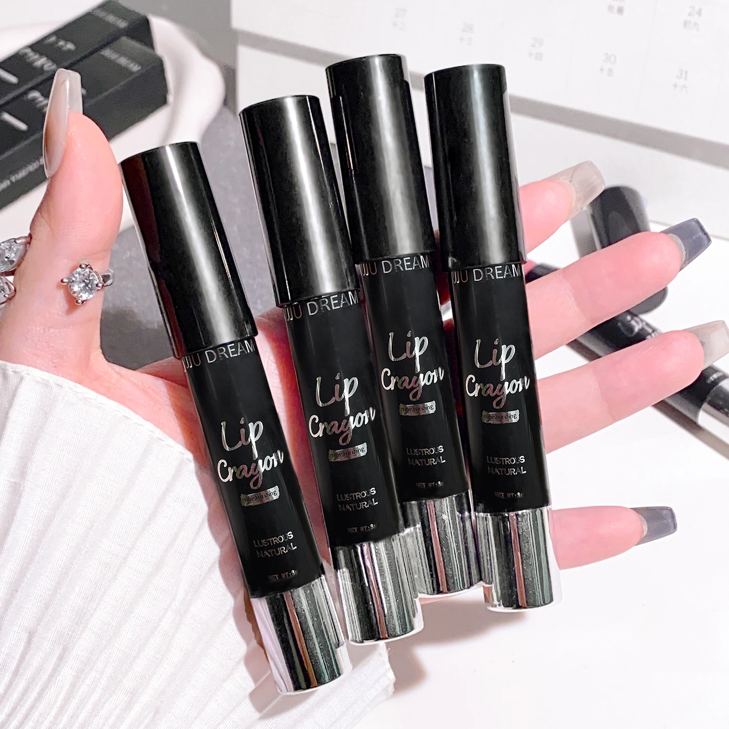 매트 매트 매트 립스틱 펜, 벨벳, 논페이드, 논스틱, 립스틱, 화이트, 저채도