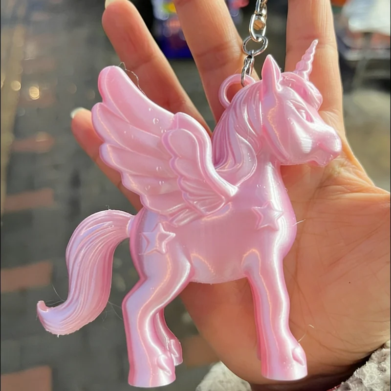 Koreanische Mode Rosa Einhorn Pegasus Schlüsselanhänger 3D-Gedruckt Niedlicher Taschenanhänger Herz-Verschluss Rucksack-Anhänger Damen Schlüsselring Geschenk für Mädchen – Detail 3