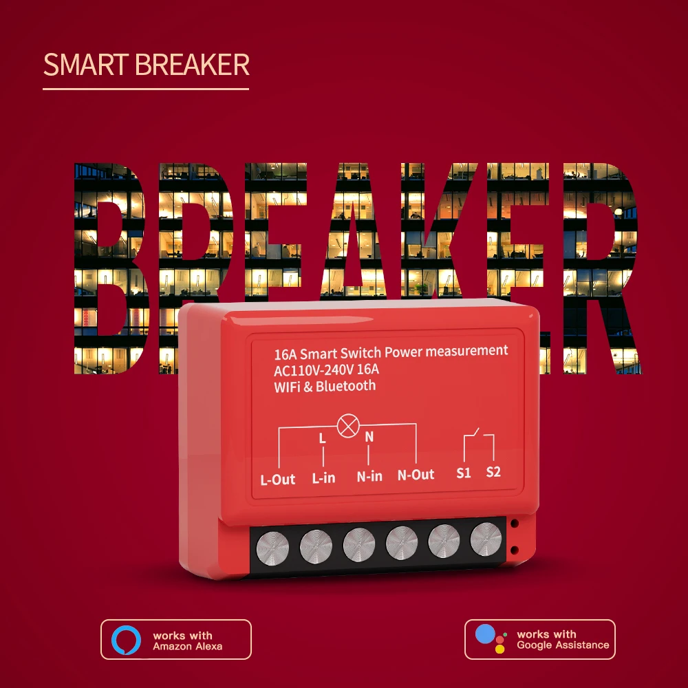 

Умный переключатель Tuya 16A WIFI + BLE, модуль переключателя измерения мощности, DIY выключатель синхронизации, умная жизнь, Google Home, Alexa, голосовое управление