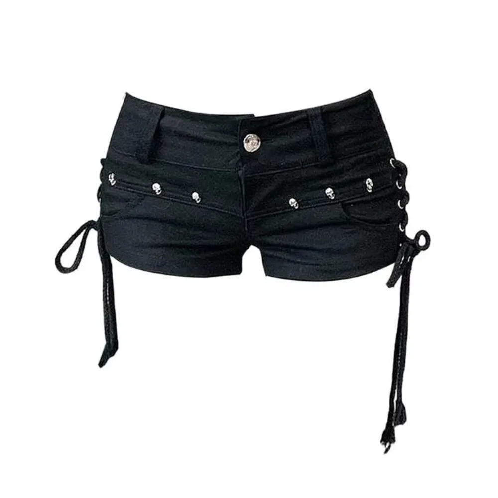 Fashion Low Waisted Jean Shorts for Women Y2k Stretchy Denim Shorts Gothic Kpop Style Short Pants Summer Wear