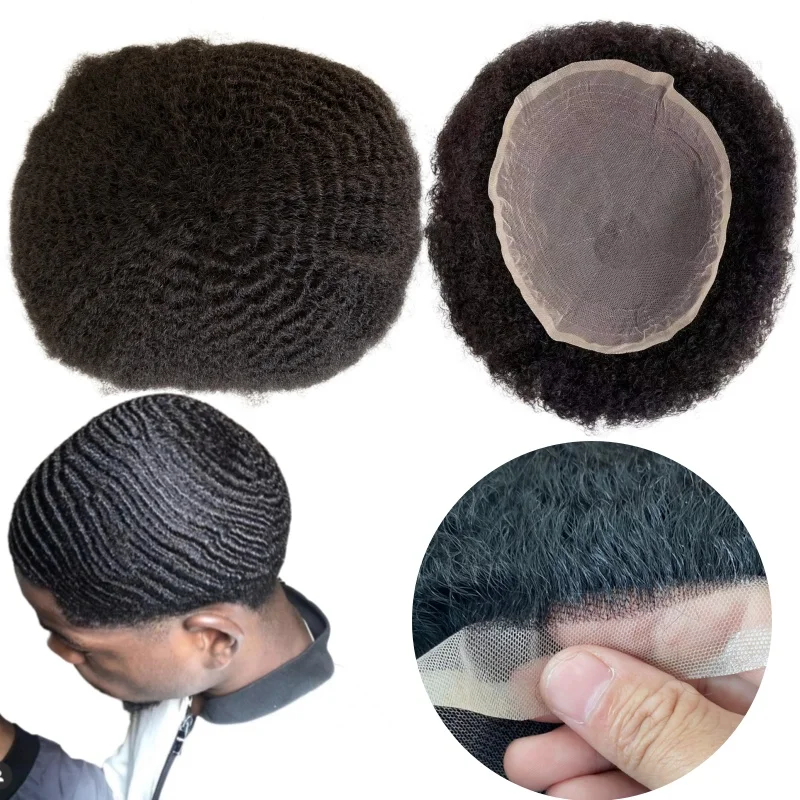 

Волна 6 мм # 1 темно-черный европейский девственный человеческий волос, замена 8x10, парик, полный кружевной блок для чернокожих мужчин