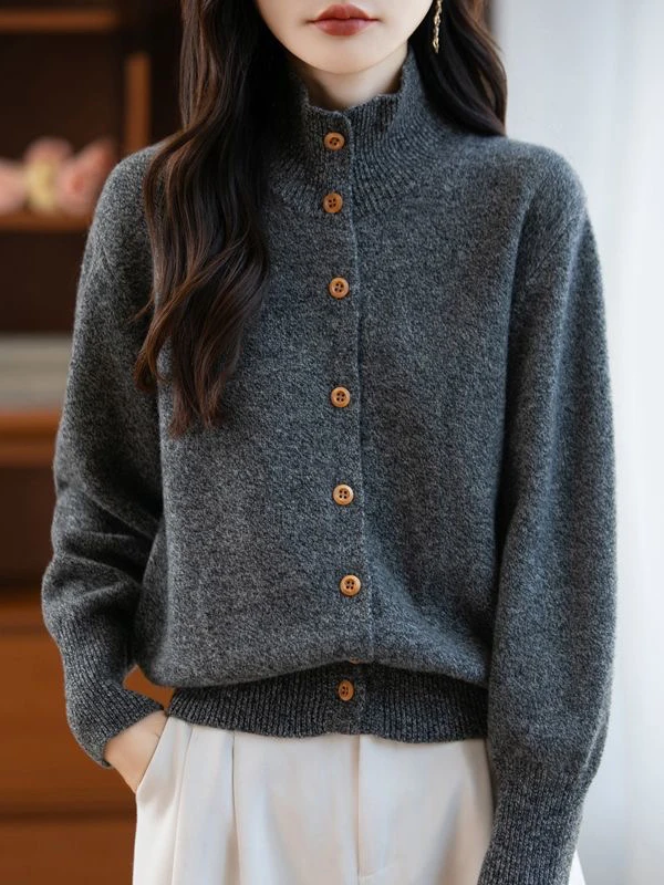 

Women's Thiened Camere Knitted Open Cardigan High Collar Autumn Winter Warm Faionable Sweater Premium Feeling Outerwear