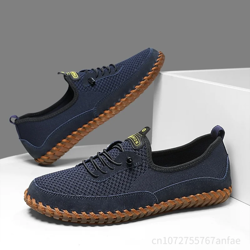 

Handmade Large Size Men's Mesh Casual Shoes Outdoor Breathable Lightweight Slip-On Shoes Comfortable round Toe Low Heel