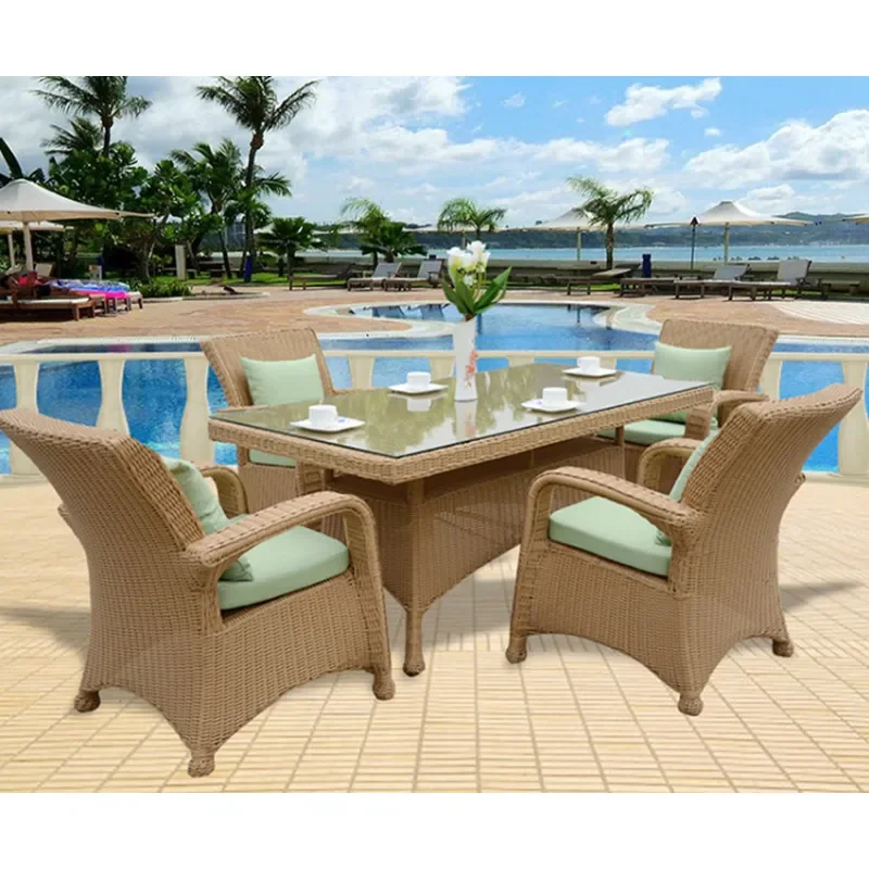 for Outdoor Rattan Table and Chair Set 5 Piece Simple Leisure Courtyard Balcony Coffee Table Internet Celebrity Style