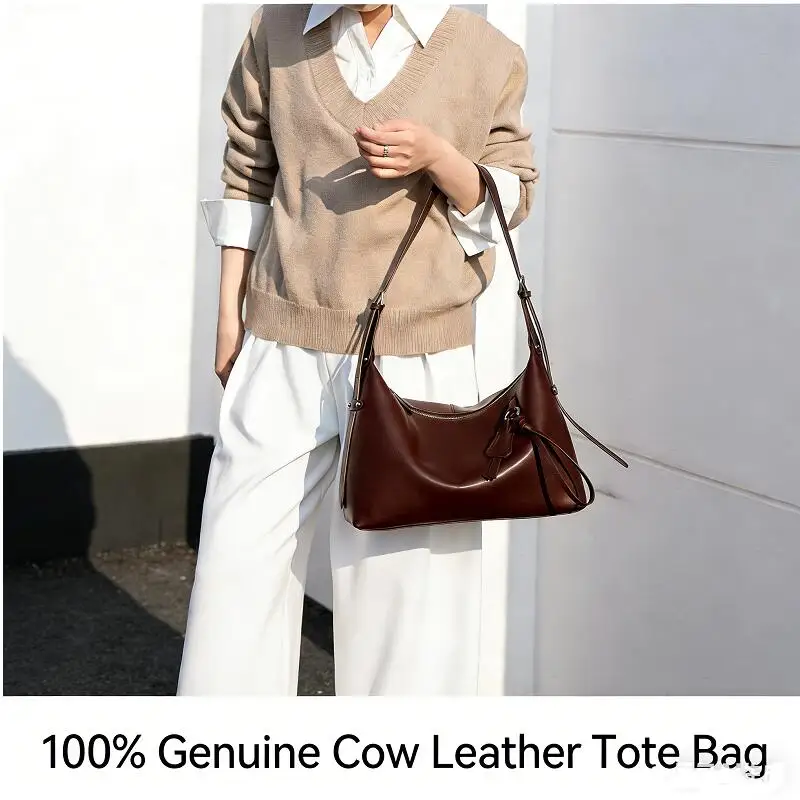 

Women Natural Genuine Cow Leather Crossbody Bag Female Luxury Designer Shoulder Bags Lady Casual Retro Cowhide Handbag Hobos Bag