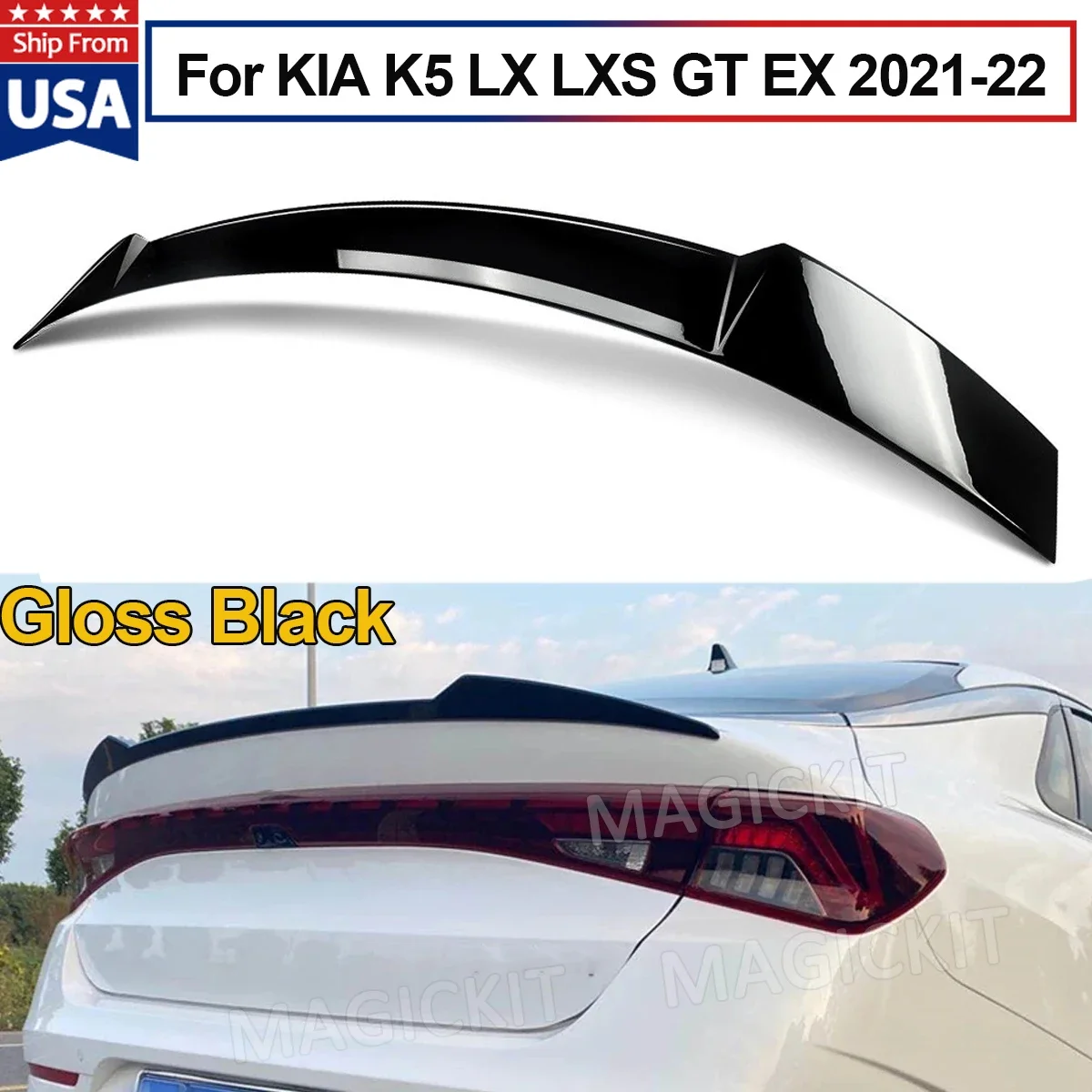 For 2021-2023 KIA K5 Sedan Factory Style Rear Trunk Lid Spoiler Wing Shiny Black