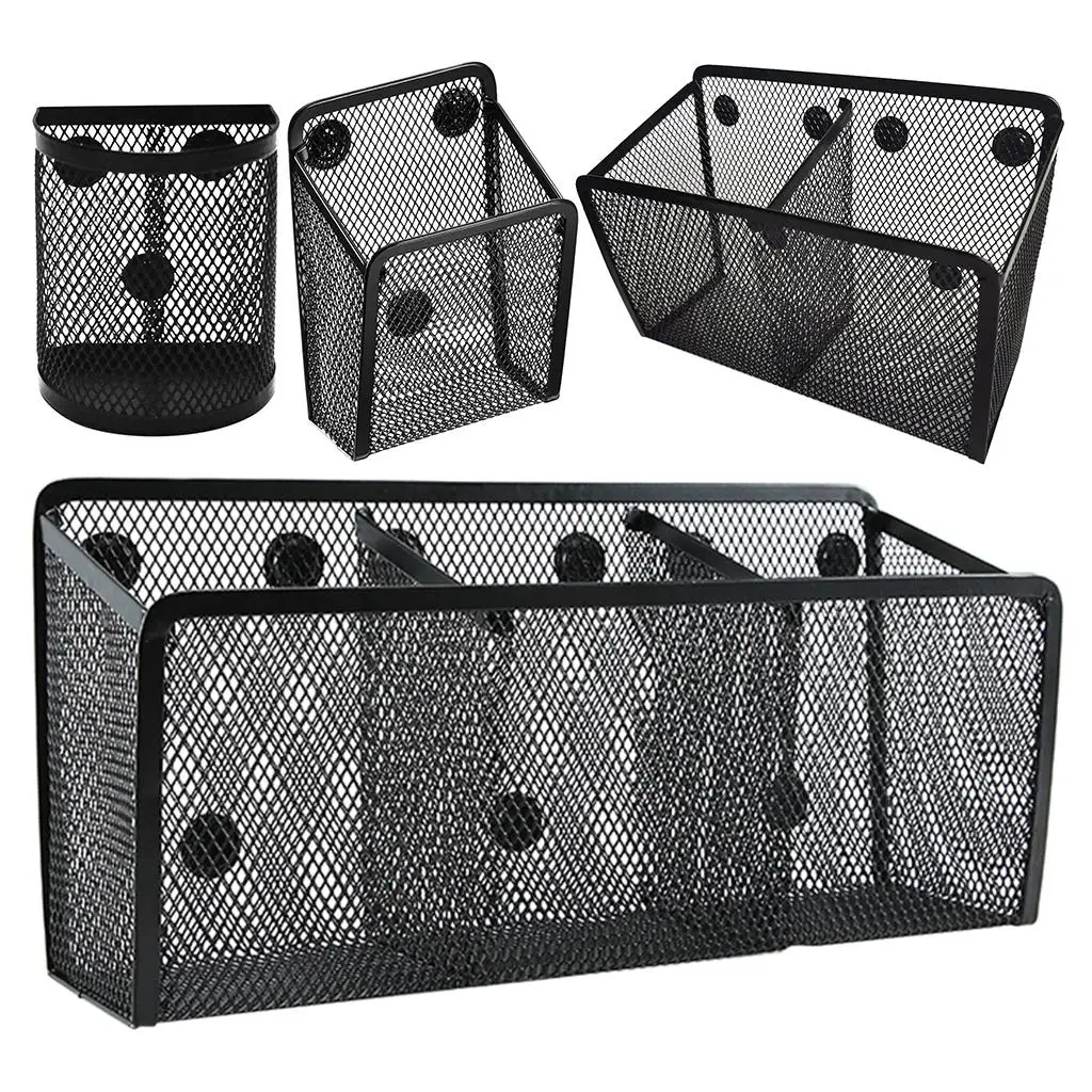 Magnetic Pencil Holder Multifunctional Mesh Basket Mesh Tidy Pen Holder for Table Refrigerator Accessories Makeup Whiteboard