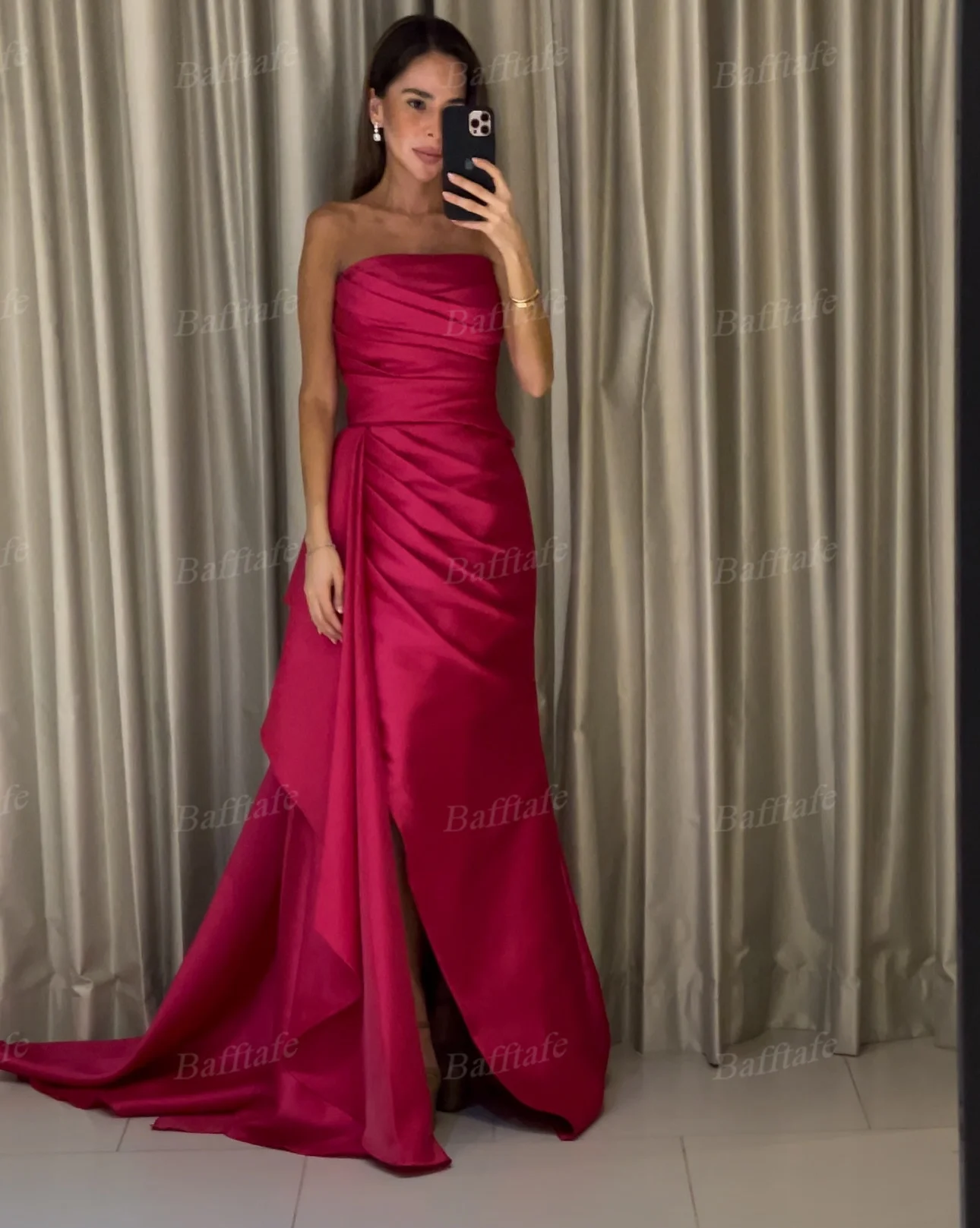 Bafftafe Simple Mermaid Evening Dresses Satin Leg Slit Pleats Customized Formal Party Prom Dress Long Women Bridesmaid Gowns image 2