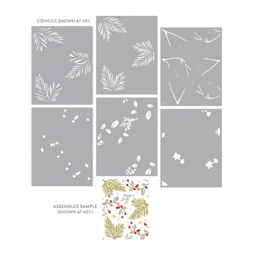 

New 2024 Christmas Winter Foliage Stencil Collection (set of 6) Scrapbooking for Paper Making Frames Card Craft no Stamps