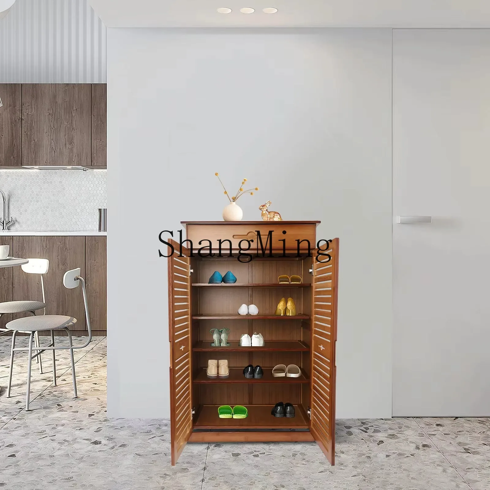 ZYY Premium Exquisite Bamboo Locker Vintage Brown Shoe Rack for