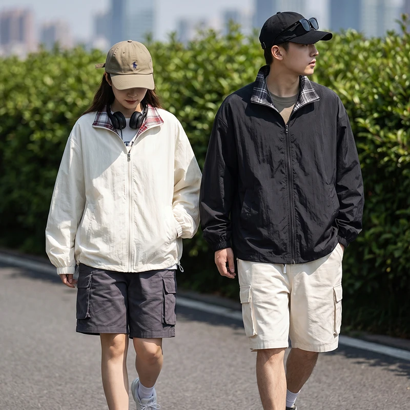 Trendy Patchwork Loose Men's Summer Fashionable Plaid Sun Protection Outerwear Polyester Fiber Casual Leisure Style