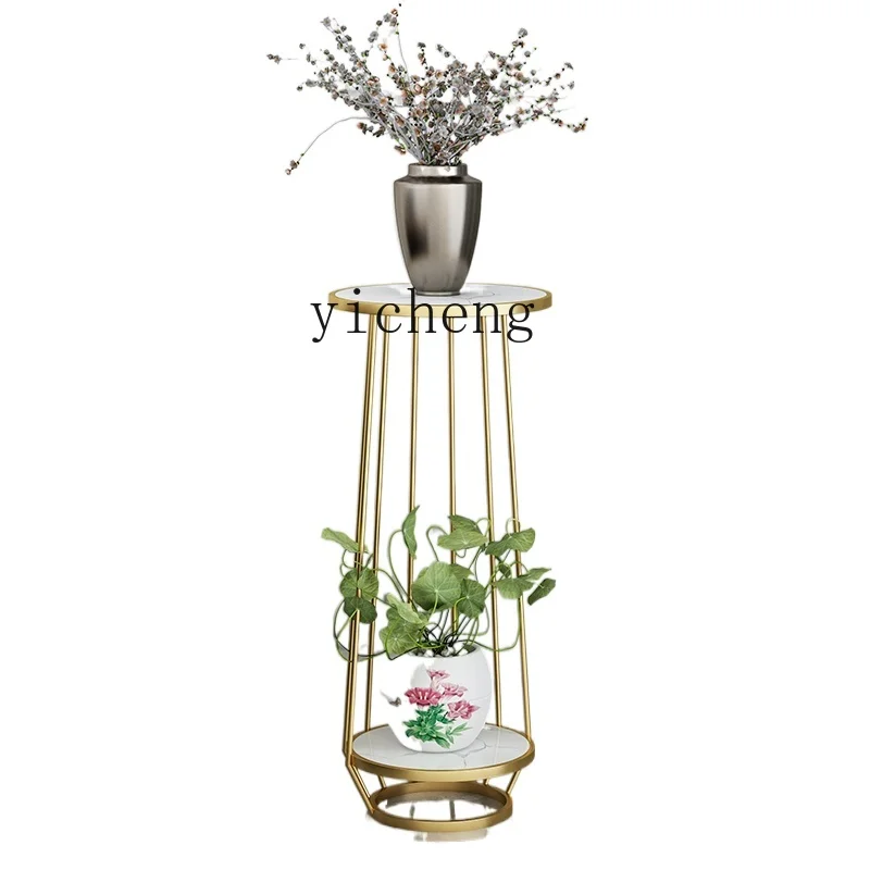 

ZC Living Room Flower Stand Multi-Layer Green Radish Storage Rack Simple Marble Iron Floor-Standing Flower Rack