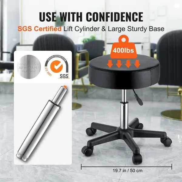 Табуреты на колесиках VEVOR, табурет с регулируемой высотой, грузоподъемность 400 фунтов и сверхтолстая подушка сиденья, поворотные табуретки C