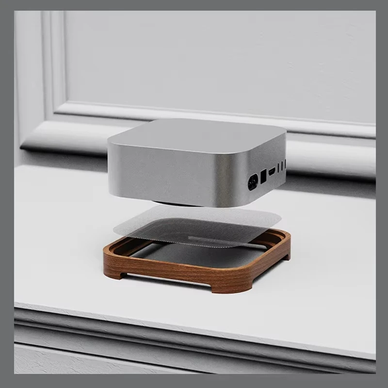 الأفضل لـ Apple Mac Mini M4/M4 Pro محطة إرساء الغبار المضيف قوس حامل خشبي تصميم مقاوم للغبار ملحقات الكمبيوتر