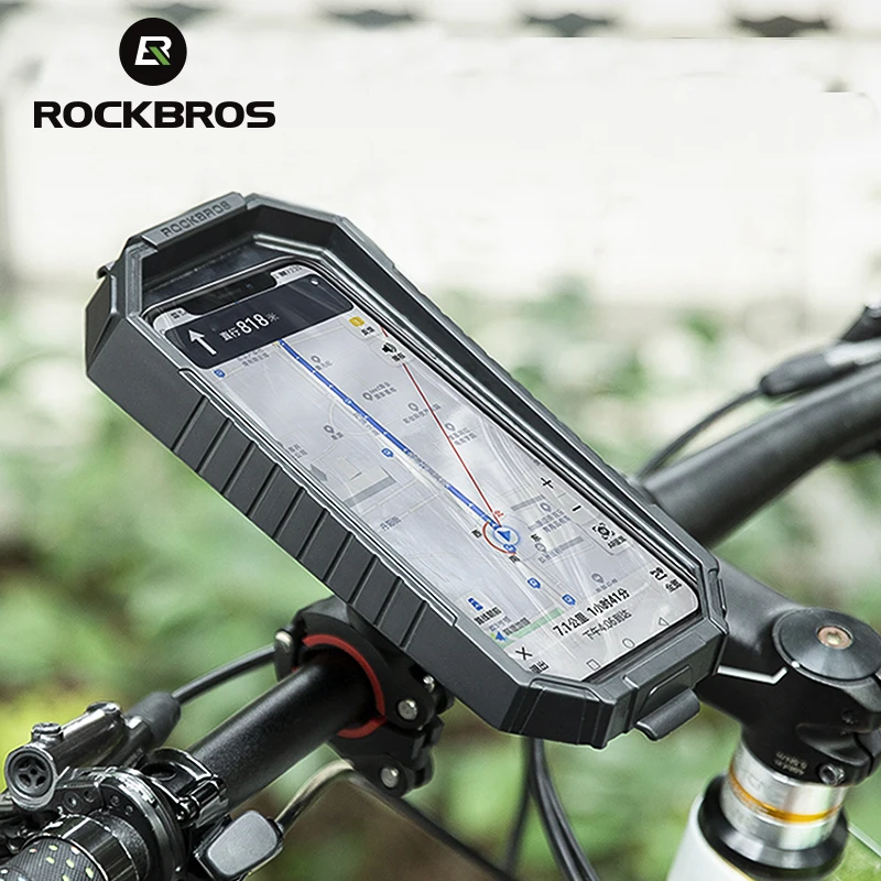 ROCKBROS Phone Holder for Bike or Motocycels Automatic Locking Anti-Shock Bicycle Mobile Phone Holder Thickened Non-Slip Bracket