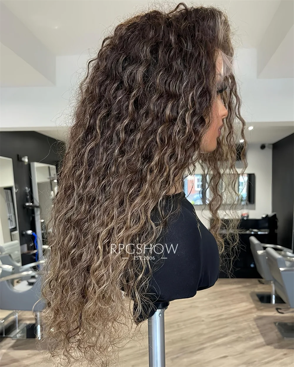 Futura Fibre Brown Brunette Kinky Curly Wig Synthetic High Heat Free Part Lace Front Wig Women Cosplay Wig Glueless Wear&Go