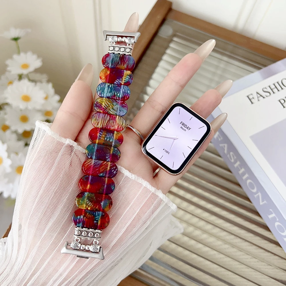 Colorful Resin Watch Strap for Xiaomi Mi Band 10pro 9pro 8pro Women Elastic Bracelet Replacement Wristband for Redmi Watch 6 5 4