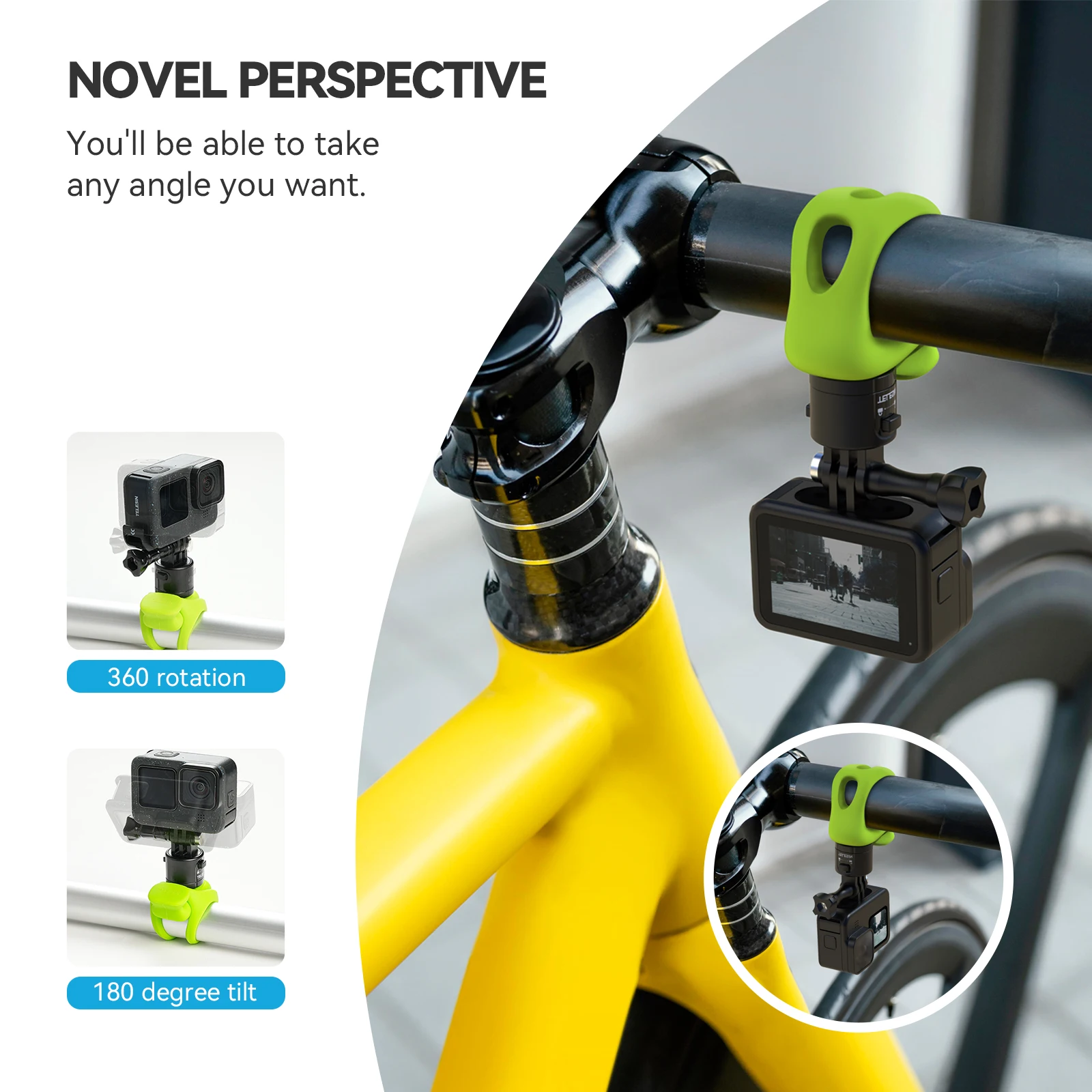 Telesin suporte macio ajustável de silicone, montagem de liberação rápida para câmera gopro 13 12 11 10 9 dji action 5pro 4 insta360 x5 acepro