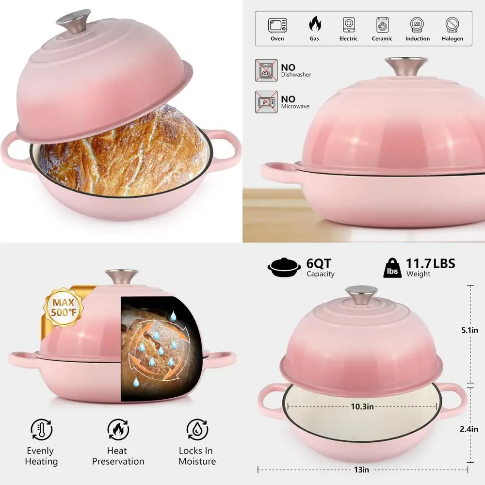 

Эмалированная чугунная голландская духовка, 6 литров, идеально подходит для хлеба на закваске, жарения, тушения и супа, антипригарной поверхности, идеально подходит для K