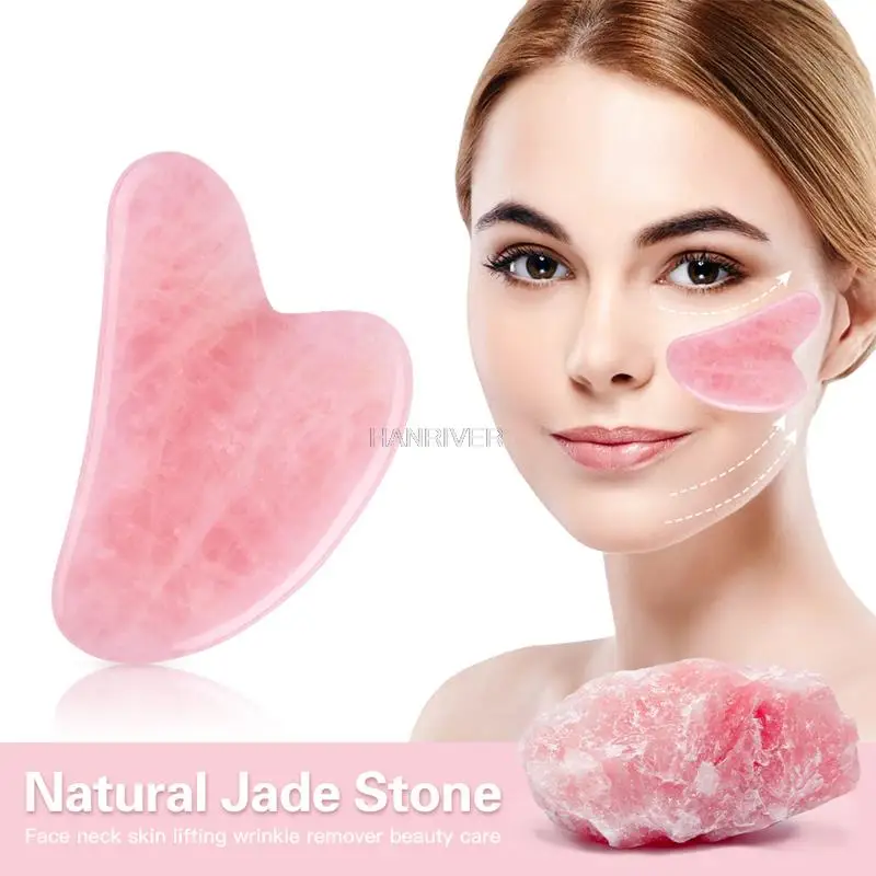 

2PC Natural jade scraping board massage rose stone scraping sand board face neck back body jade face massage spatula tool
