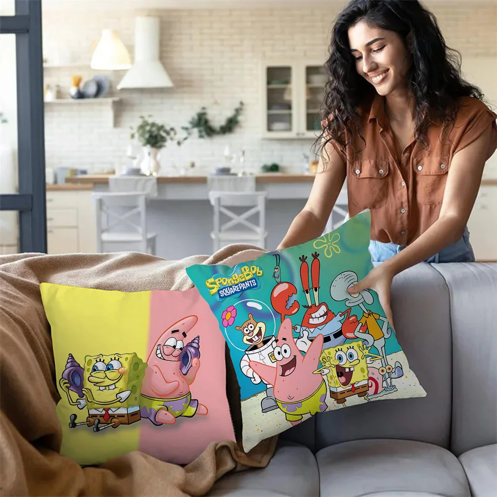 Cartoon Kissen bezüge Cartoon Sofa dekorative nach Hause doppelseitigen Druck kurze Plüsch niedlichen Kissen bezug S-S-Spongebobs