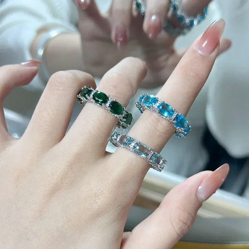 

MDL Moissanit. Style European And American Hip Hop Ring 18K Gold Plated Imitation Topaz Blue Colored Egg Ring