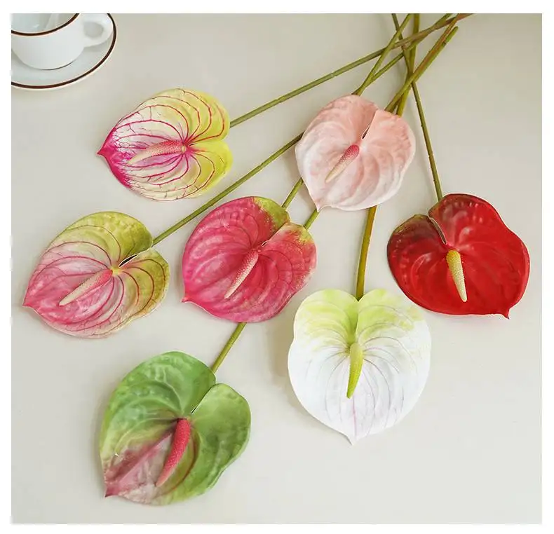 10 Stück Großhandel 3D-Druck Anthurium Kunstblumen für Heimdekoration Grüne Pflanze im Topf Hochzeit Party Tisch Blumenarrangement – Detail 10