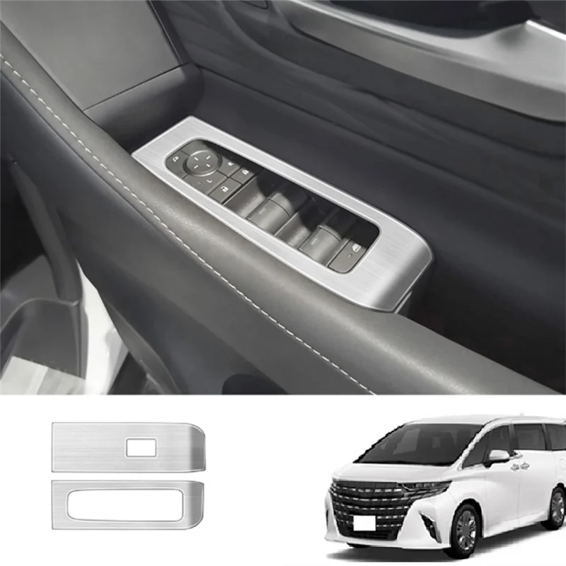 For Alphard 40 Series 2023+ Stainless Steel Door Armest Window Lift Switch Glass Control Panle Cover Silver RHD